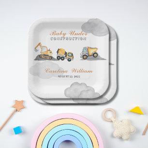Wolken Baby im Bau Babydusche Pappteller