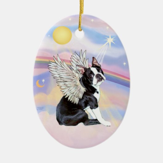 Wolken - Boston Terrier Angel Keramik Ornament (Vorne)
