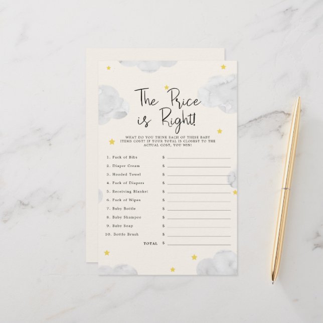 Wolken Der Preis ist das richtige Baby Duschspiel (Vorderseite/Rückseite Beispiel)