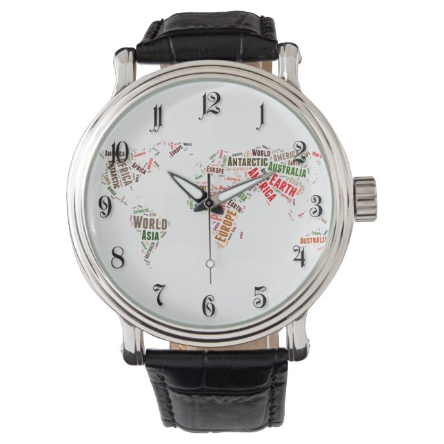 Wolken der Weltkarte Armbanduhr (Vorderseite)
