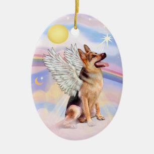 Wolken - Deutscher Schäferhund Engel (tri) Keramik Ornament