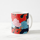 Wolken, Flammen: Schwarzes Vintages Muster. Kaffeetasse (VorderseiteRechts)