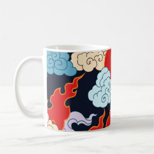 Wolken, Flammen: Schwarzes Vintages Muster. Kaffeetasse