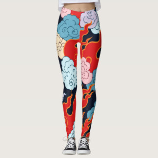 Wolken, Flammen: Schwarzes Vintages Muster. Leggings