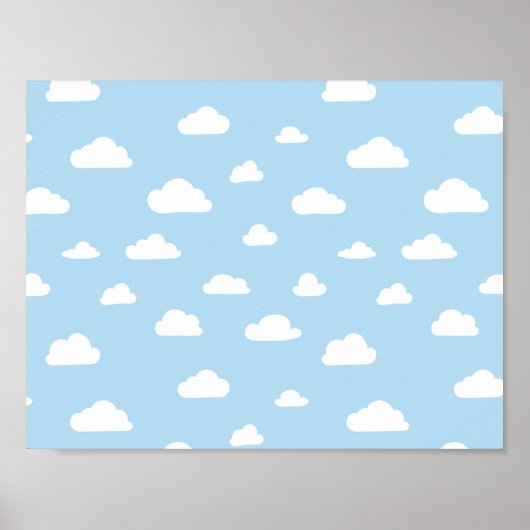 Wolken im weißen Cartoon auf blauem Hintergrund Poster (Vorne)