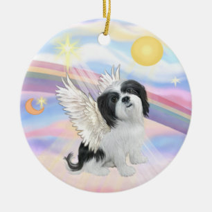 Wolken - Lhasa Apso (schwarz-weiß) Keramik Ornament