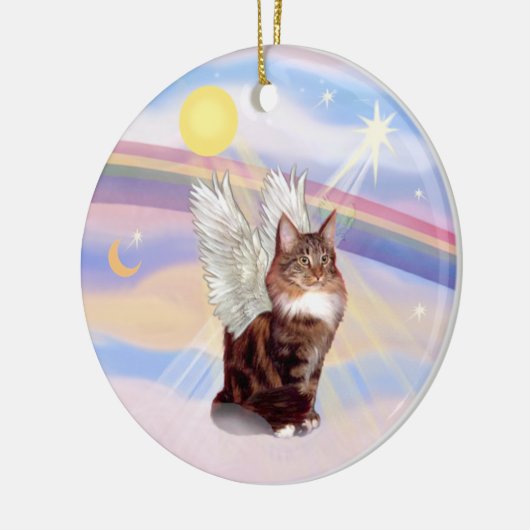Wolken - Maine Coon Tabby Cat Angel Keramikornament (Links)