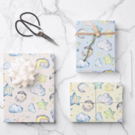 Wolken, Monde und Sterne für Baby Geschenkpapier Set