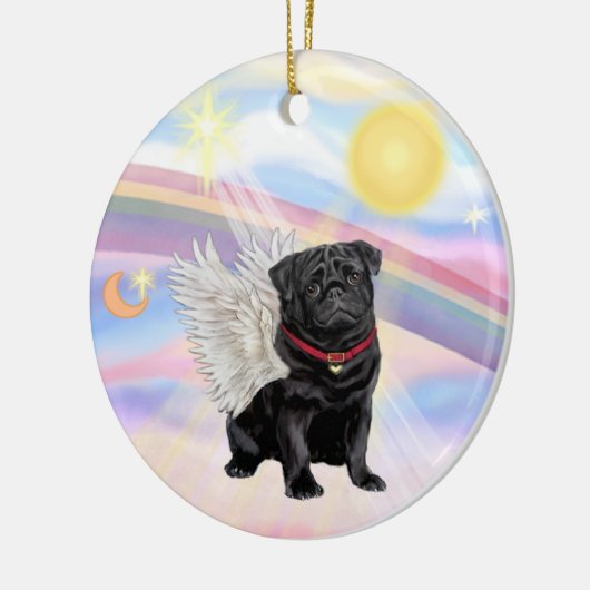 Wolken - Mops Angel (schwarz) Keramikornament (Links)