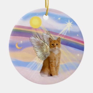 Wolken - Orange Tabby Tiger Cat Angel Keramik Ornament