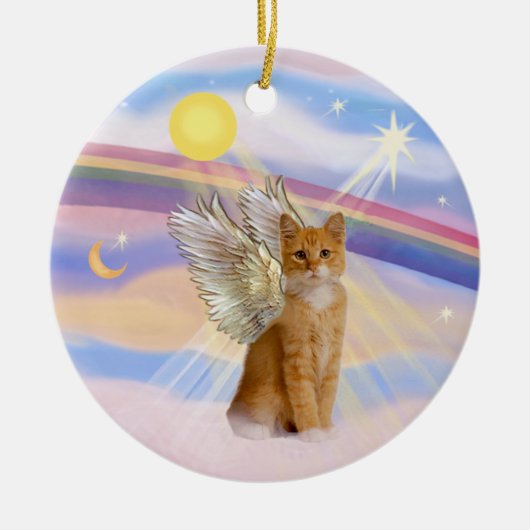 Wolken - Orange Tabby Tiger Cat Angel Keramik Ornament (Vorne)