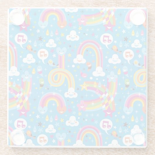Wolken Regenbogen Regen fallen Herzen Muster Glasuntersetzer (Rückseite)