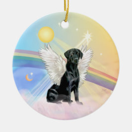 Wolken - Schwarzer Labrador Angel Keramikornament
