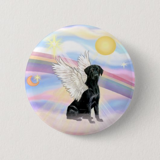 Wolken - Schwarzer Labrador Retriever Angel Button (Vorderseite)