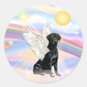 Wolken - Schwarzer Labrador Retriever Angel Runder Aufkleber