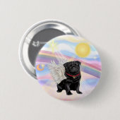 Wolken - Schwarzer Pug Engel Button (Vorne & Hinten)