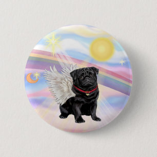 Wolken - Schwarzer Pug Engel Button