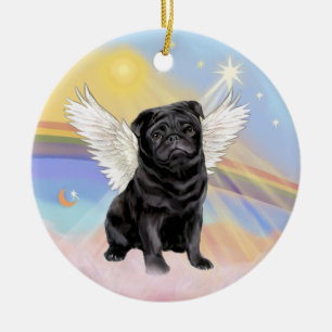 Wolken - Schwarzer Pug Engel Keramik Ornament