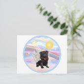 Wolken - Schwarzer Pug Engel Postkarte (Stehend Vorderseite)