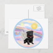Wolken - Schwarzer Pug Engel Postkarte (Vorne/Hinten)