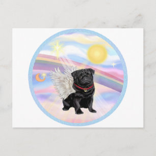 Wolken - Schwarzer Pug Engel Postkarte
