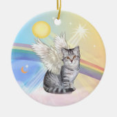 Wolken - Silver Tabby Tiger Cat Angel Keramikornament (Vorne)