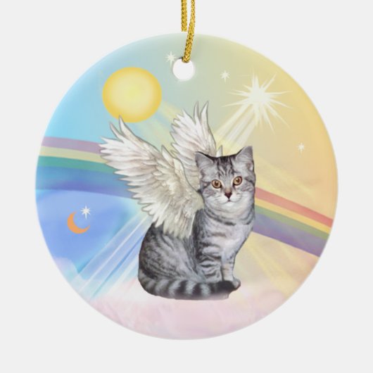 Wolken - Silver Tabby Tiger Cat Angel Keramikornament (Vorne)