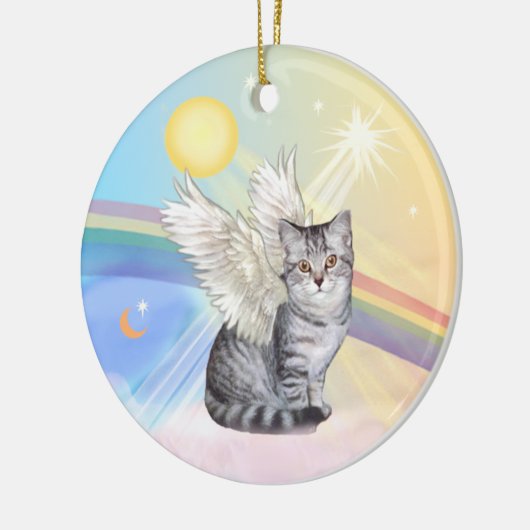 Wolken - Silver Tabby Tiger Cat Angel Keramikornament (Links)