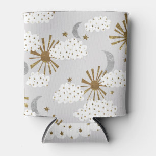 Wolken, Sonne und Mond, minimalistisches Muster. Dosenkühler