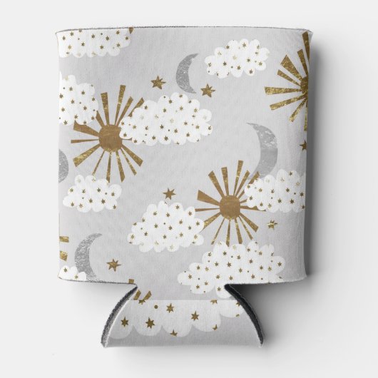 Wolken, Sonne und Mond, minimalistisches Muster. Dosenkühler (Vorderseite)