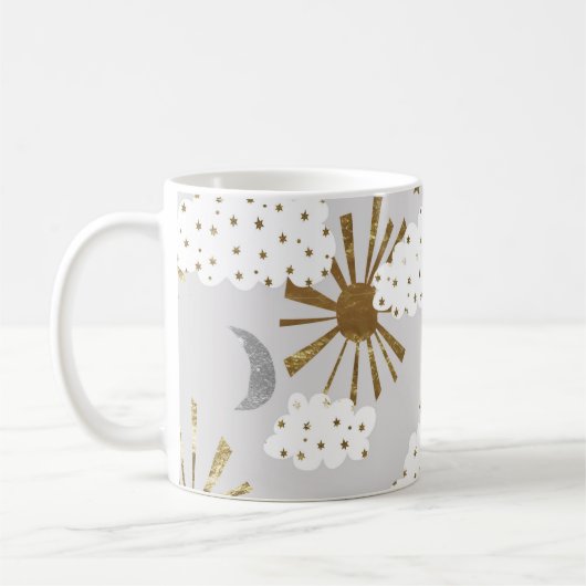 Wolken, Sonne und Mond, minimalistisches Muster. Kaffeetasse (Links)