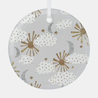 Wolken, Sonne und Mond, minimalistisches Muster. Ornament Aus Glas