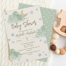 Wolken Sterne Mond Neutrale Paare Baby Shower Boy Einladung