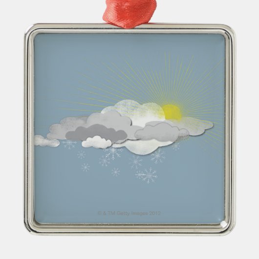 Wolken, Sun und Schneeflocken Silbernes Ornament (Vorne)