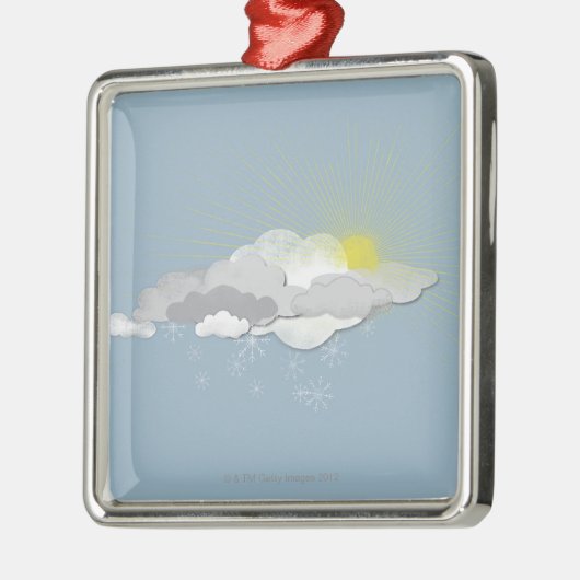 Wolken, Sun und Schneeflocken Silbernes Ornament (Links)