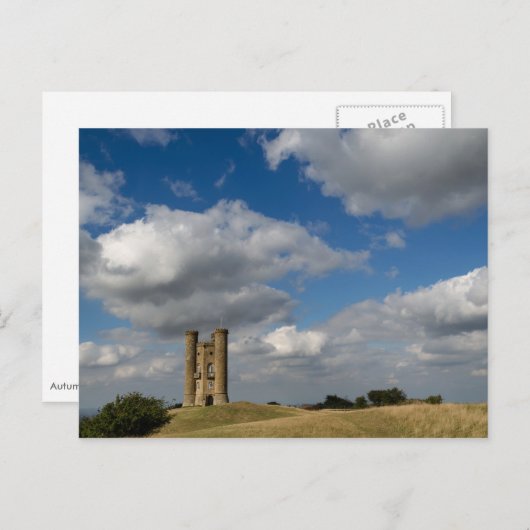 Wolken über dem Broadway Tower, Postkarte Cotswold (Vorne/Hinten)