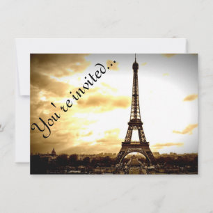 Wolken über Paris im Vintage-Look Flache Einladung
