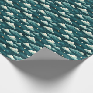 Wolken und Sterne auf einem dunklen Aquamarinen Geschenkpapier