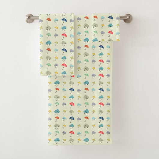 Wolken und Umbrellas Niedlich Moderne Muster Badhandtuch Set (Insitu)