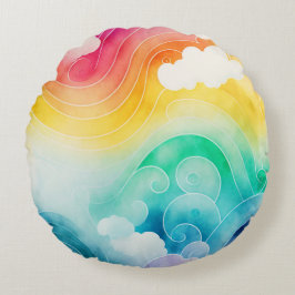 Wolken und Wasserfarbenfrohe Regenbogenkissen Rundes Kissen