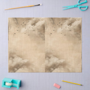 Wolken Vögel Federn Pastell Himmel Collage Seidenpapier