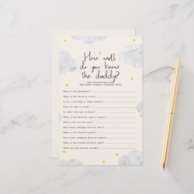 Wolken wie gut kennst du Daddy Baby Shower Game (Vorderseite/Rückseite Beispiel)