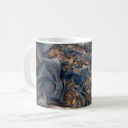 Wolken wirbeln des Planeten Jupiter Nah auf Kaffeetasse (Vorderseite Links)