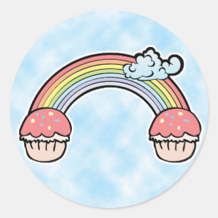 Wolkenhintergrund, Ende der Regenbogen-Cupcakes Runder Aufkleber