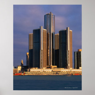 Wolkenkratzer am Wasser in Detroit 3 Poster