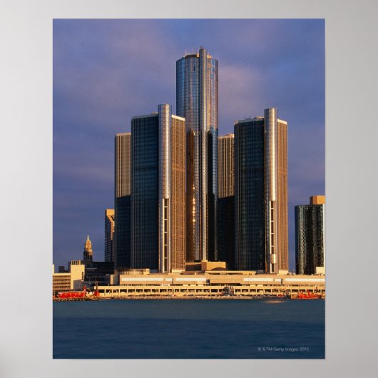 Wolkenkratzer am Wasser in Detroit 3 Poster (Vorne)