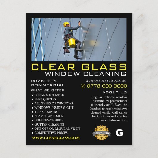 Wolkenkratzer, Fensterreiniger, Reinigung der Werb Flyer (Vorne)