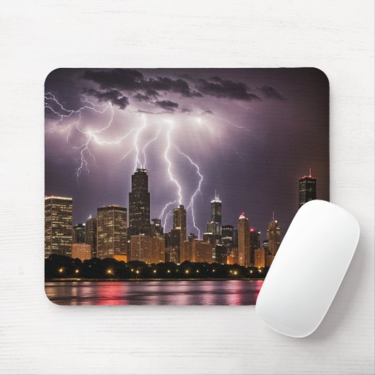 Wolkenkratzer in Chicago mit Blitzen Mousepad (Mit Mouse)