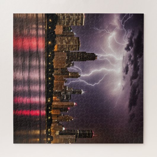 Wolkenkratzer in Chicago mit Blitzen Puzzle (Horizontal)