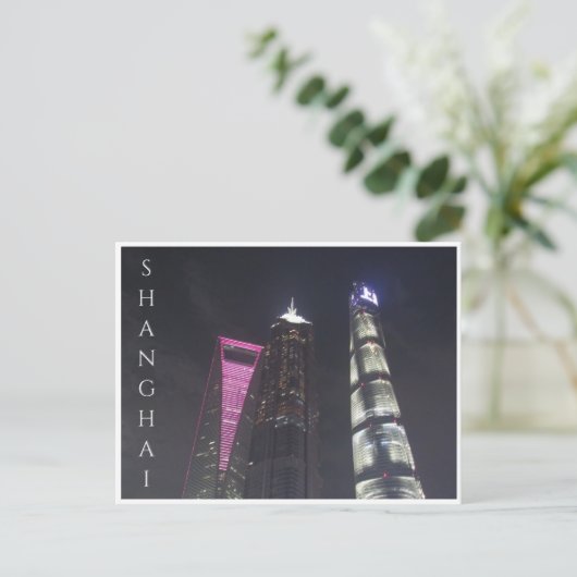 Wolkenkratzer in Shanghai Postkarte (Stehend Vorderseite)